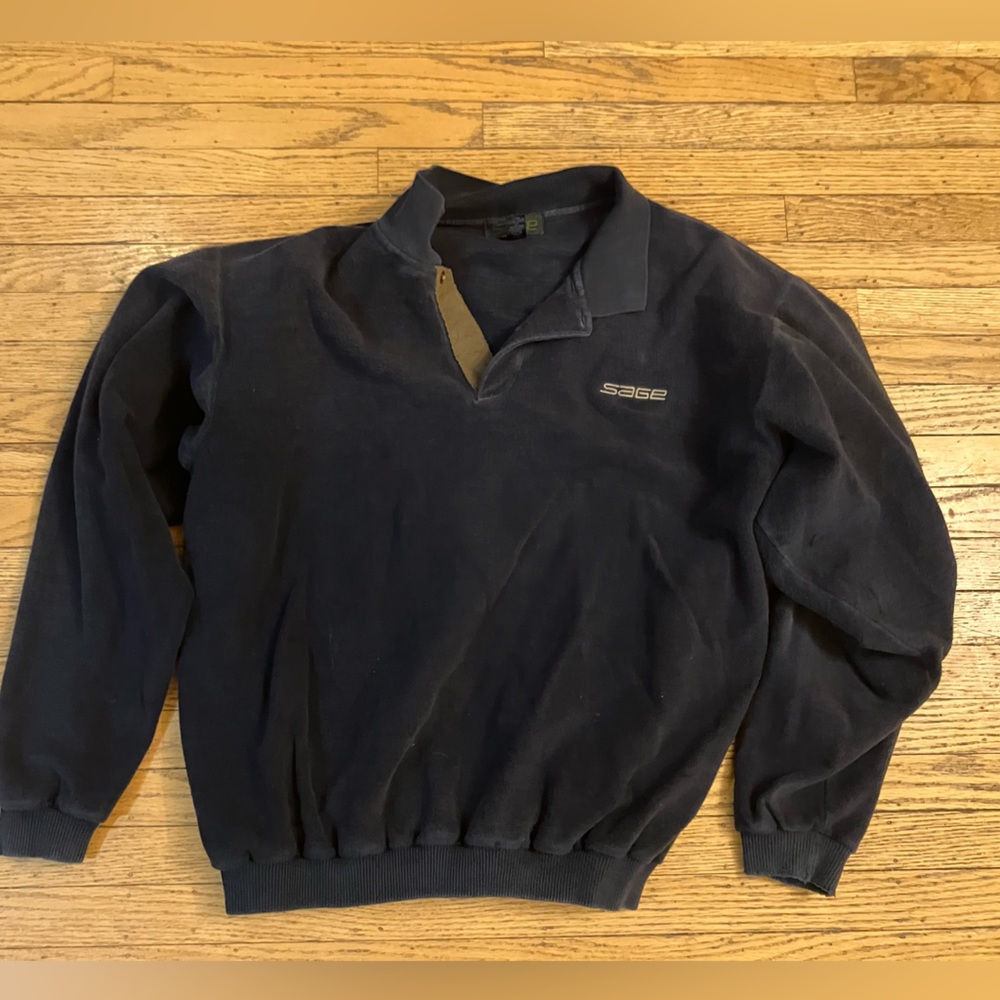 Vintage* Sage Fly Fishing Navy Blue Cotton Collared Pullover